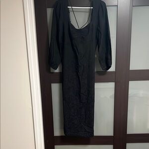 Anthropologie Black Sheath Dress with Bishop Sleeves